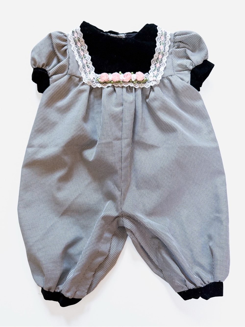 Vintage Rose Cottage Black Baby Romper 3-6M